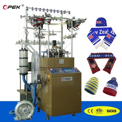 Equipamento de fabrico de lenços e bonés para adeptos de futebol com método de tricô duplo