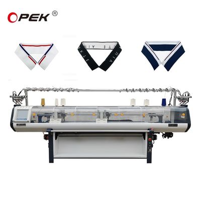Máquina de tricô para produção de colarinho e punho de Jacquard tipo plano com sistema de transporte